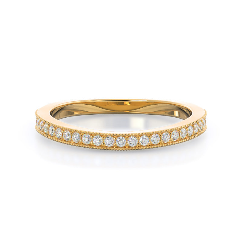 Vintage Milgrain Halo Diamond Wedding Band with 18KT Yellow Gold Cut Diamond in 14KT Yellow Gold view 1
