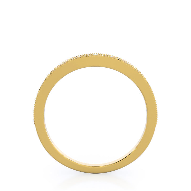 Vintage Milgrain Halo Diamond Wedding Band with 18KT Yellow Gold Cut Diamond in 14KT Yellow Gold view 2
