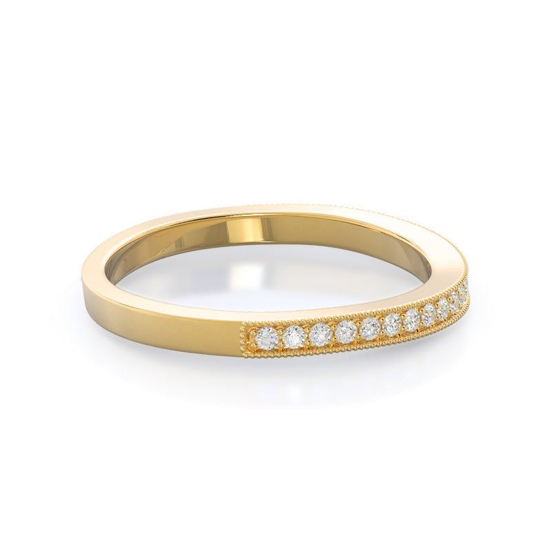 Vintage Milgrain Halo Diamond Wedding Band with 18KT Yellow Gold Cut Diamond in 14KT Yellow Gold view 4
