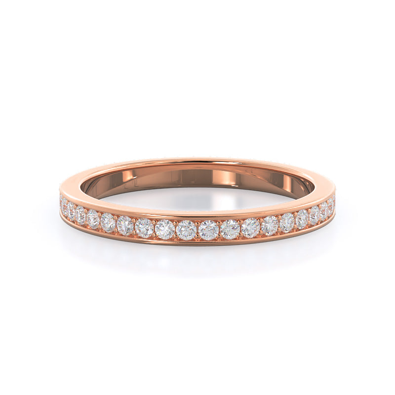 Walled Pave Hidden Halo Diamond Wedding Band with 18KT Rose Gold Cut Diamond in 14KT Rose Gold view 1
