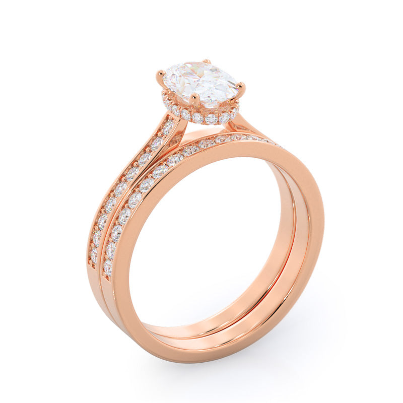 Walled Pave Hidden Halo Diamond Wedding Band with 18KT Rose Gold Cut Diamond in 14KT Rose Gold view 3
