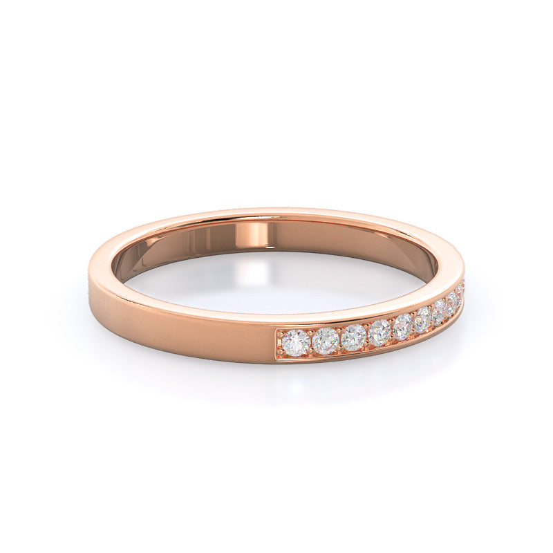 Walled Pave Hidden Halo Diamond Wedding Band with 18KT Rose Gold Cut Diamond in 14KT Rose Gold view 4
