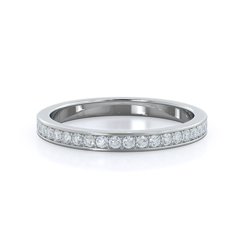 Walled Pave Hidden Halo Diamond Wedding Band with Platinum Cut Diamond in 14KT Platinum view 1
