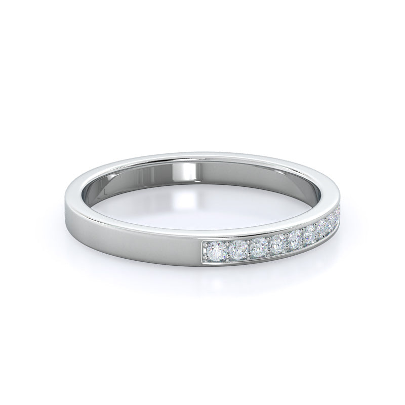 Walled Pave Hidden Halo Diamond Wedding Band with Platinum Cut Diamond in 14KT Platinum view 4
