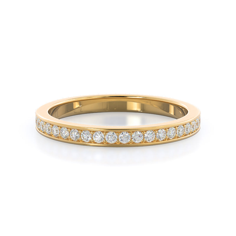 Walled Pave Hidden Halo Diamond Wedding Band with 18KT Yellow Gold Cut Diamond in 14KT Yellow Gold view 1

