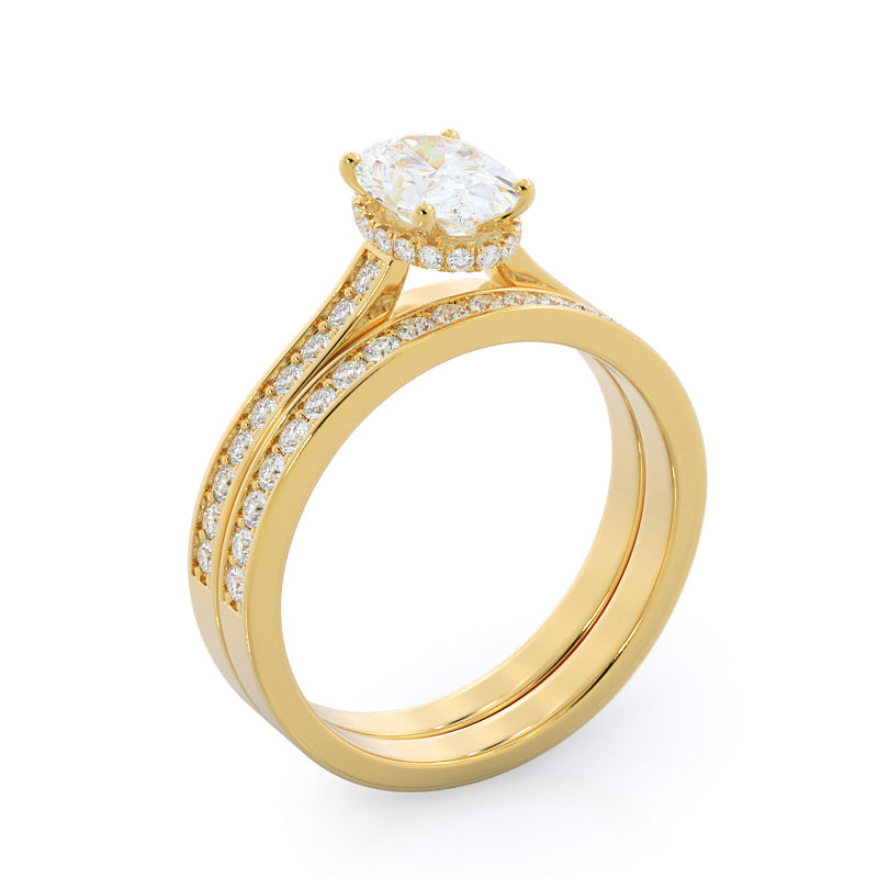 Walled Pave Hidden Halo Diamond Wedding Band with 18KT Yellow Gold Cut Diamond in 14KT Yellow Gold view 3

