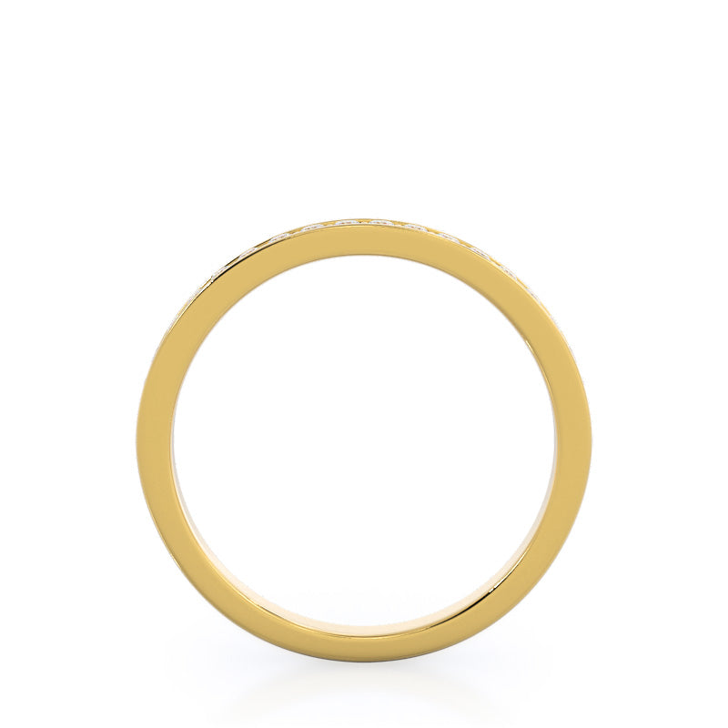 Walled Pave Hidden Halo Diamond Wedding Band with 18KT Yellow Gold Cut Diamond in 14KT Yellow Gold view 2
