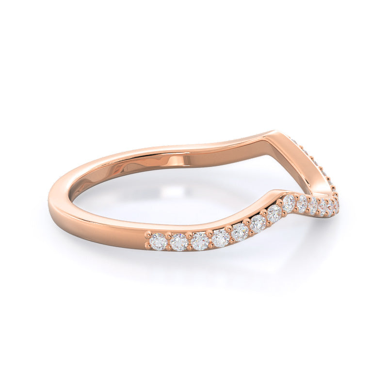 Swaying Split Shank Halo Diamond Wedding Band with 18KT Rose Gold Cut Diamond in 14KT Rose Gold view 4
