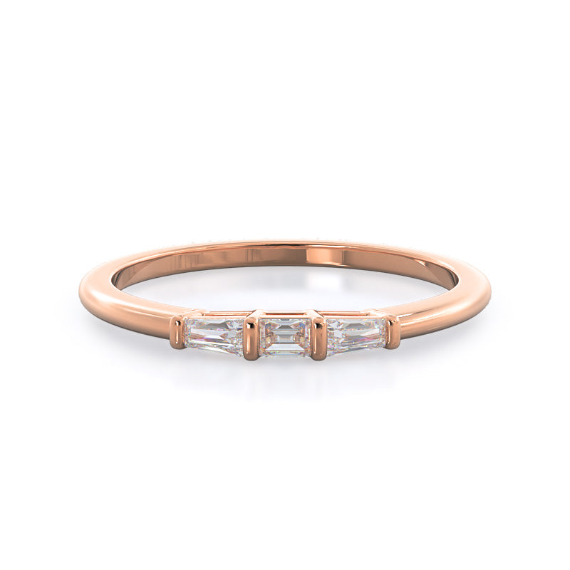 Three Stone Baguette Diamond Wedding Band with 18KT Rose Gold Cut Diamond in 14KT Rose Gold view 1
