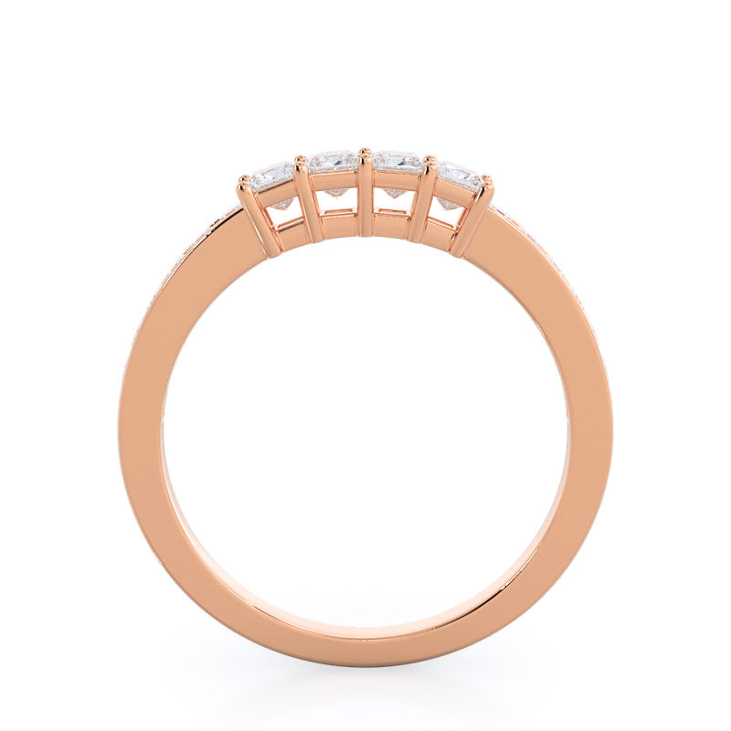 Three Stone Princess Studded Diamond Wedding Band with 18KT Rose Gold Cut Diamond in 14KT Rose Gold view 2
