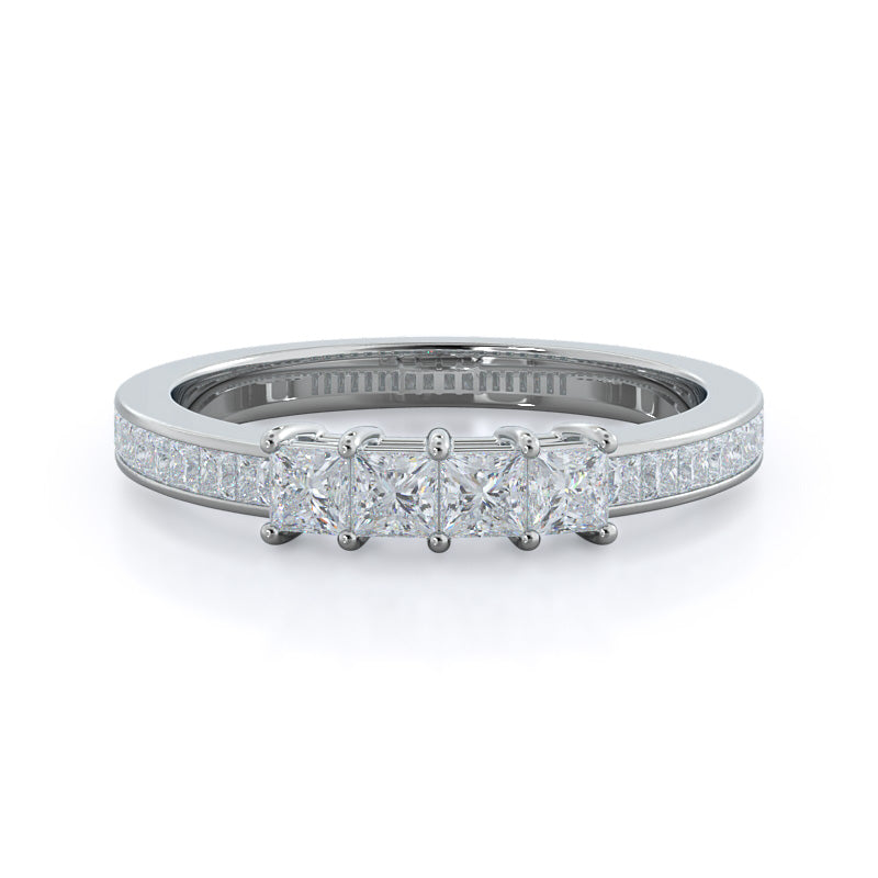 Three Stone Princess Studded Diamond Wedding Band with Platinum Cut Diamond in 14KT Platinum view 1

