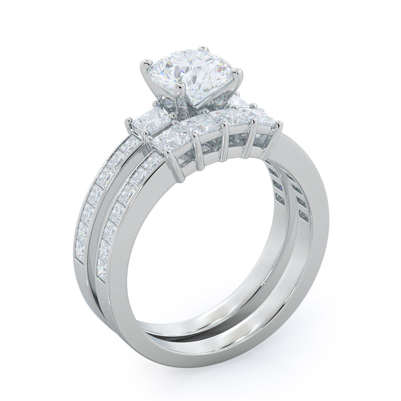 Oval Cut Three Stone Princess Studded Engagement Ring with Lab Grown Diamond in 14KT Platinum view 4
