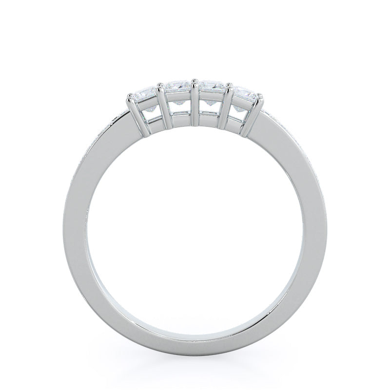 Three Stone Princess Studded Diamond Wedding Band with Platinum Cut Diamond in 14KT Platinum view 2
