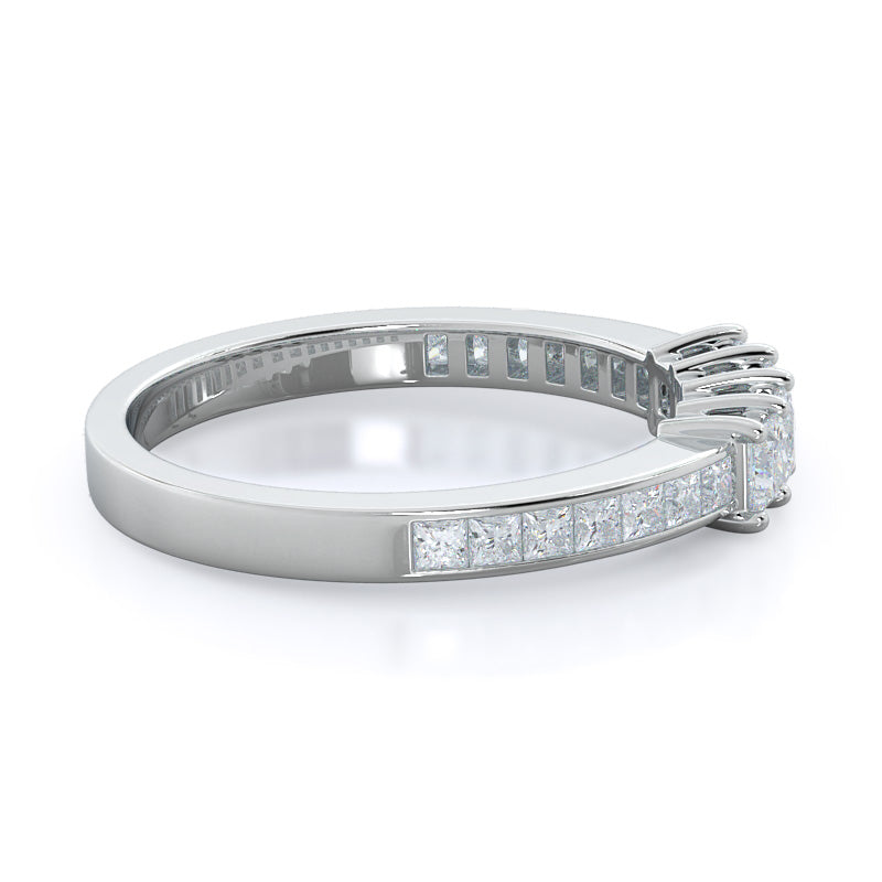 Three Stone Princess Studded Diamond Wedding Band with Platinum Cut Diamond in 14KT Platinum view 4
