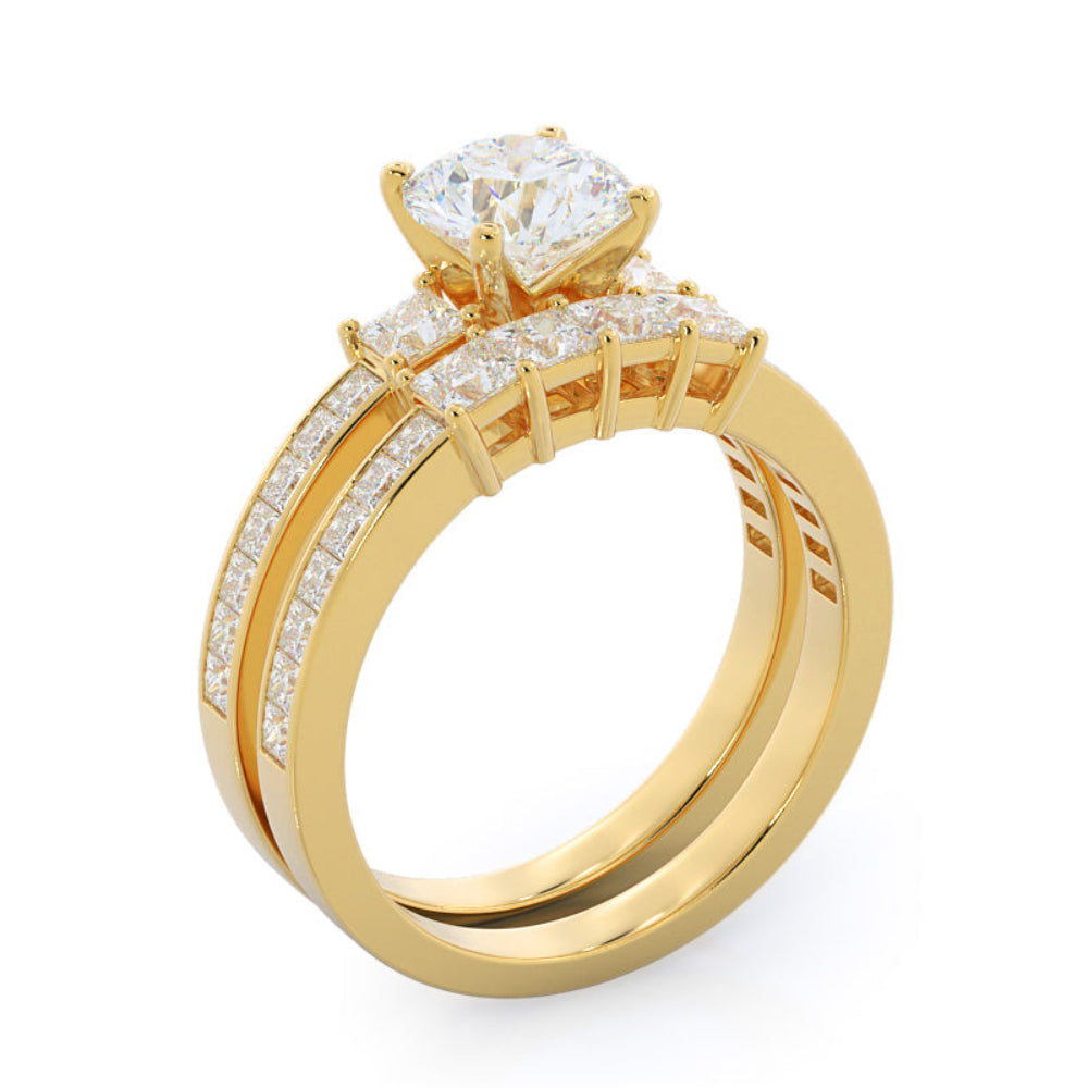 Oval Cut Three Stone Princess Studded Engagement Ring with Lab Grown Diamond in 14KT Rose Gold view 5
