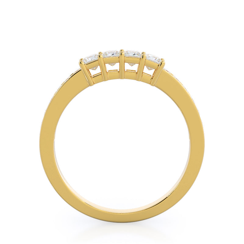 Three Stone Princess Studded Diamond Wedding Band with 18KT Yellow Gold Cut Diamond in 14KT Yellow Gold view 2
