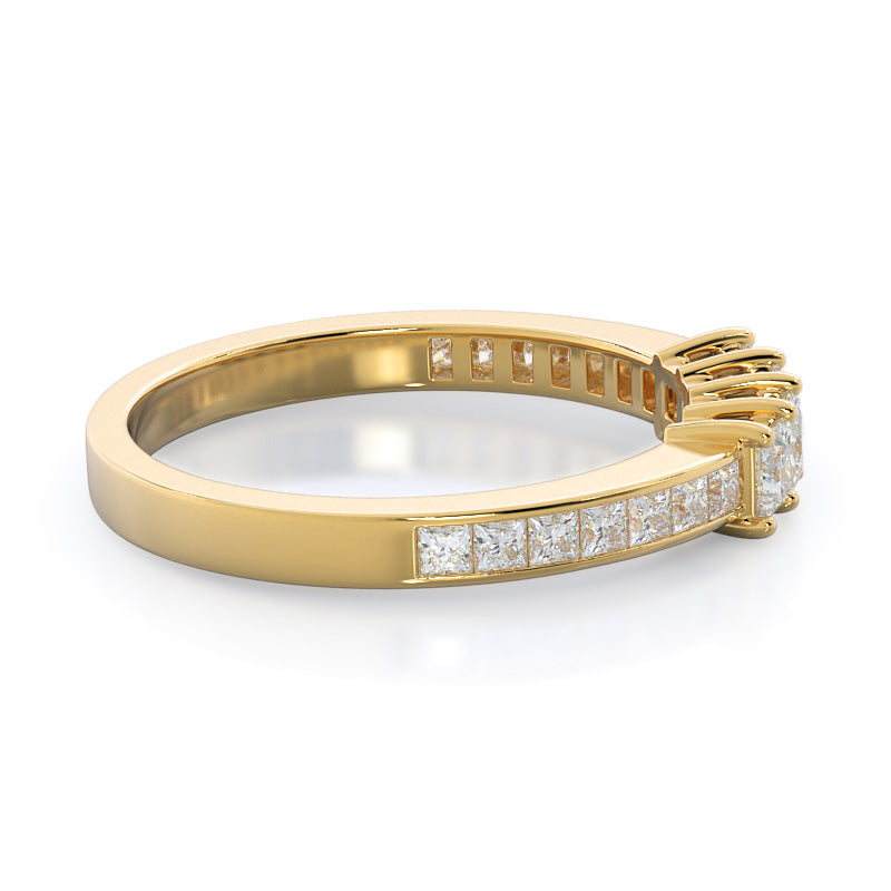 Three Stone Princess Studded Diamond Wedding Band with 18KT Yellow Gold Cut Diamond in 14KT Yellow Gold view 4

