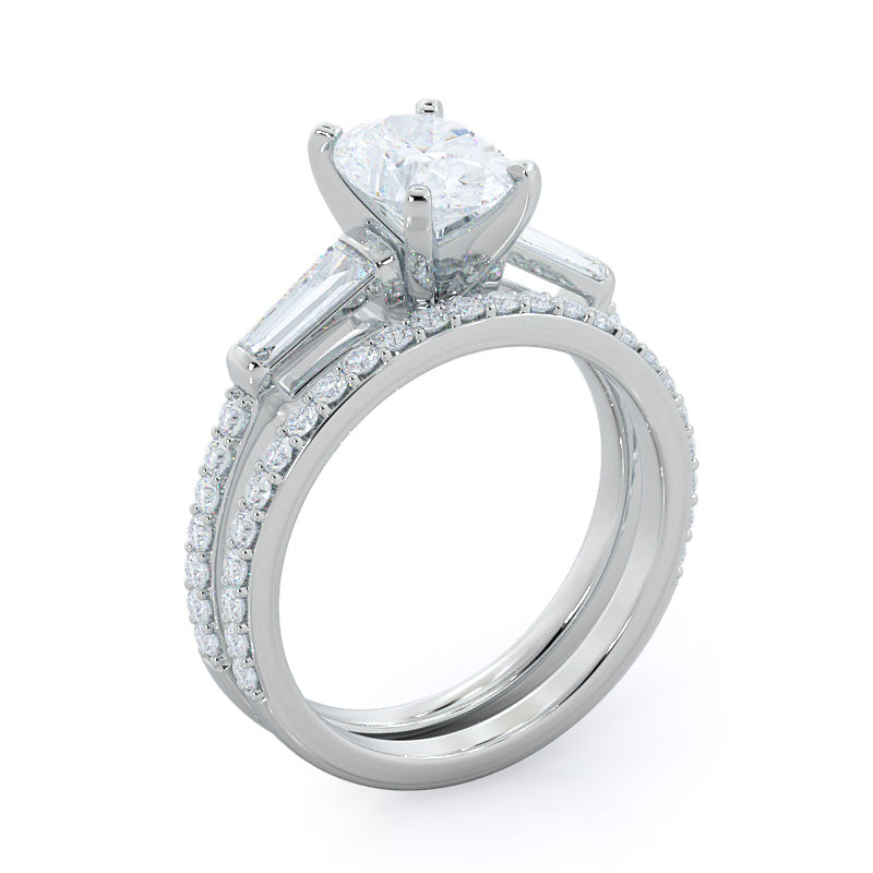 Three Stone Tapered Baguette Diamond Wedding Band with Platinum Cut Diamond in 14KT Platinum view 3
