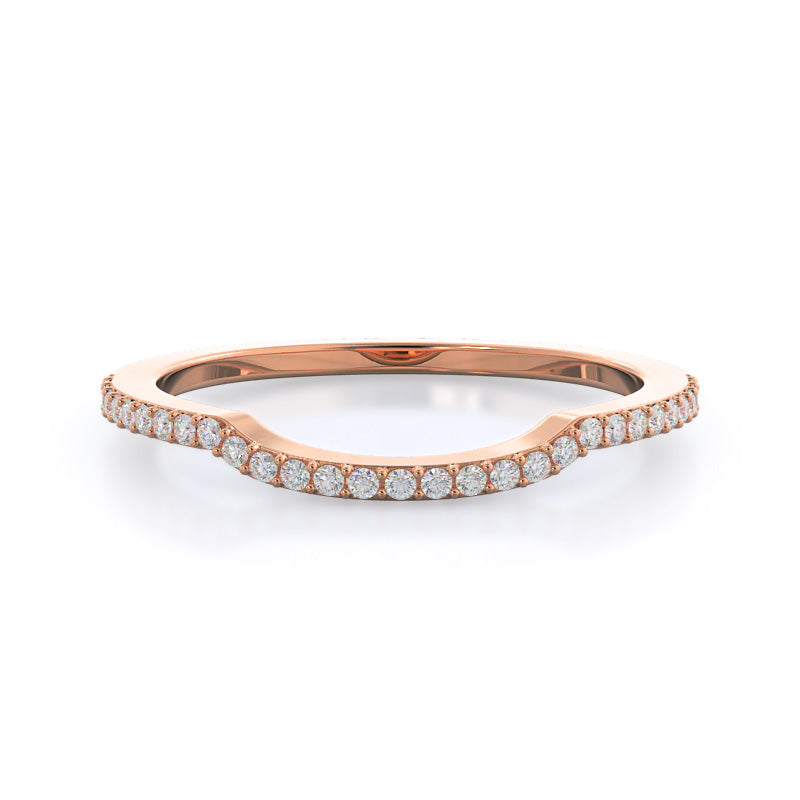 Accent Halo Three Stone Diamond Wedding Band with 18KT Rose Gold Cut Diamond in 14KT Rose Gold view 1
