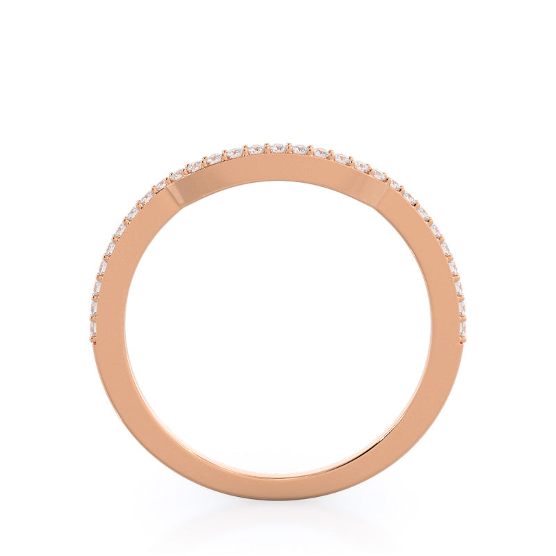 Accent Halo Three Stone Diamond Wedding Band with 18KT Rose Gold Cut Diamond in 14KT Rose Gold view 2
