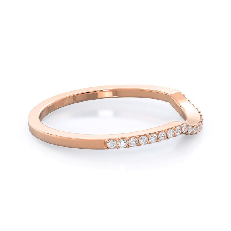 Accent Halo Three Stone Diamond Wedding Band with 18KT Rose Gold Cut Diamond in 14KT Rose Gold view 4
