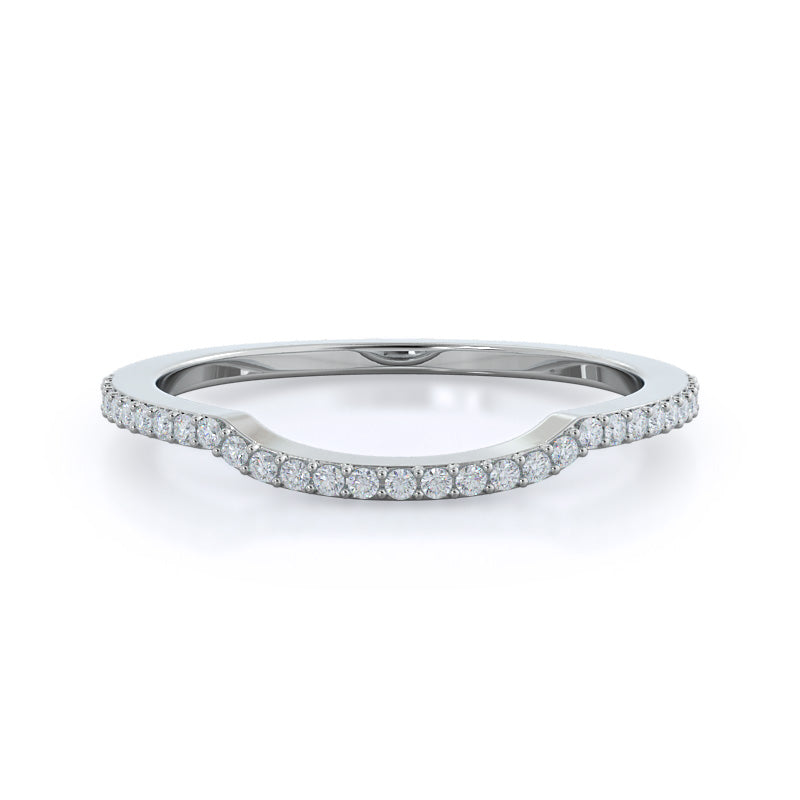 Accent Halo Three Stone Diamond Wedding Band with Platinum Cut Diamond in 14KT Platinum view 1
