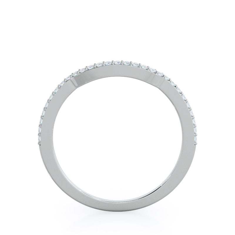 Accent Halo Three Stone Diamond Wedding Band with Platinum Cut Diamond in 14KT Platinum view 2
