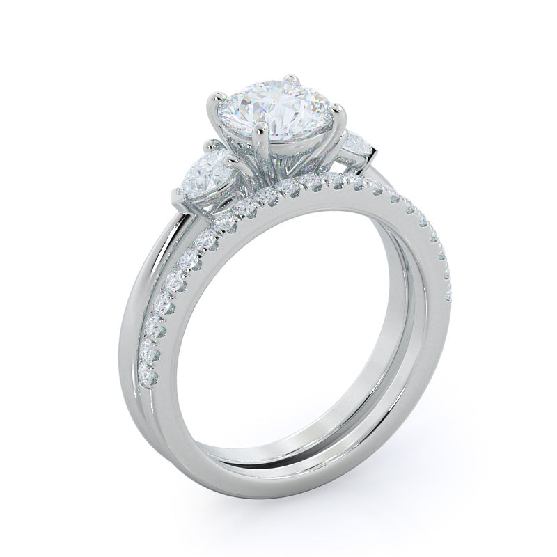 Three Stone Pear Engagement Ring with Round Cut Diamond in 14KT Platinum view 4
