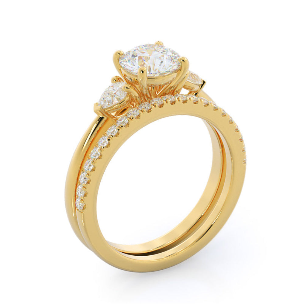 Oval Cut Three Stone Pear Engagement Ring with Lab Grown Diamond in 14KT Rose Gold view 6
