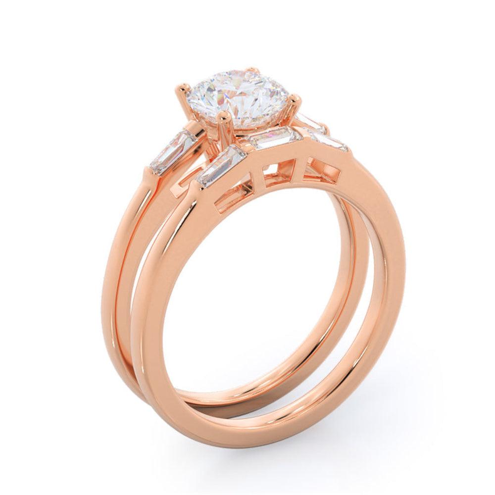 Oval Cut Traditional Three Baguette Engagement Ring with Lab Grown Diamond in 14KT Rose Gold view 6
