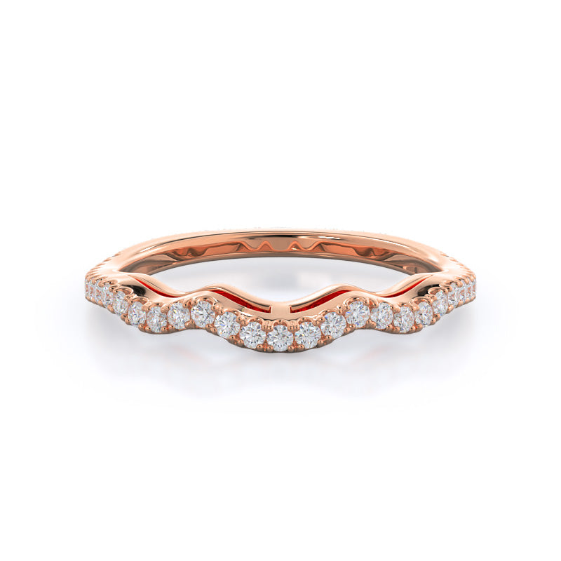 Three Stone Split Shank Diamond Wedding Band with 18KT Rose Gold Cut Diamond in 14KT Rose Gold view 1
