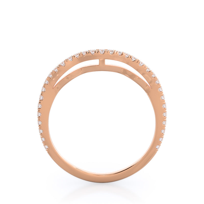 Three Stone Split Shank Diamond Wedding Band with 18KT Rose Gold Cut Diamond in 14KT Rose Gold view 2
