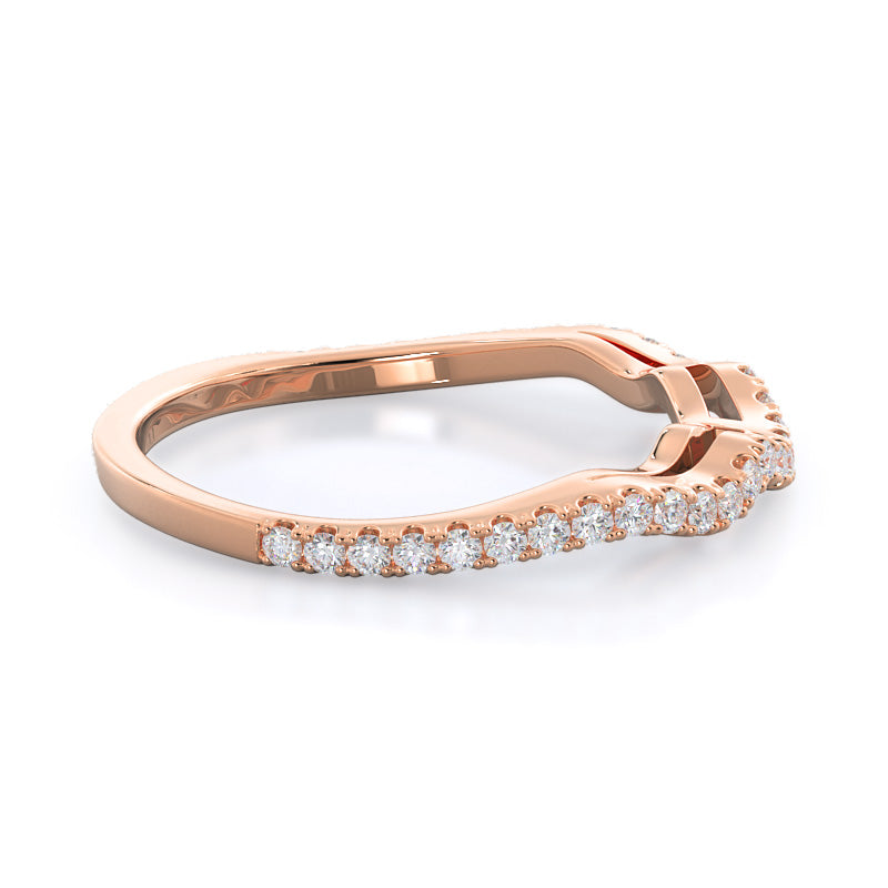 Three Stone Split Shank Diamond Wedding Band with 18KT Rose Gold Cut Diamond in 14KT Rose Gold view 4
