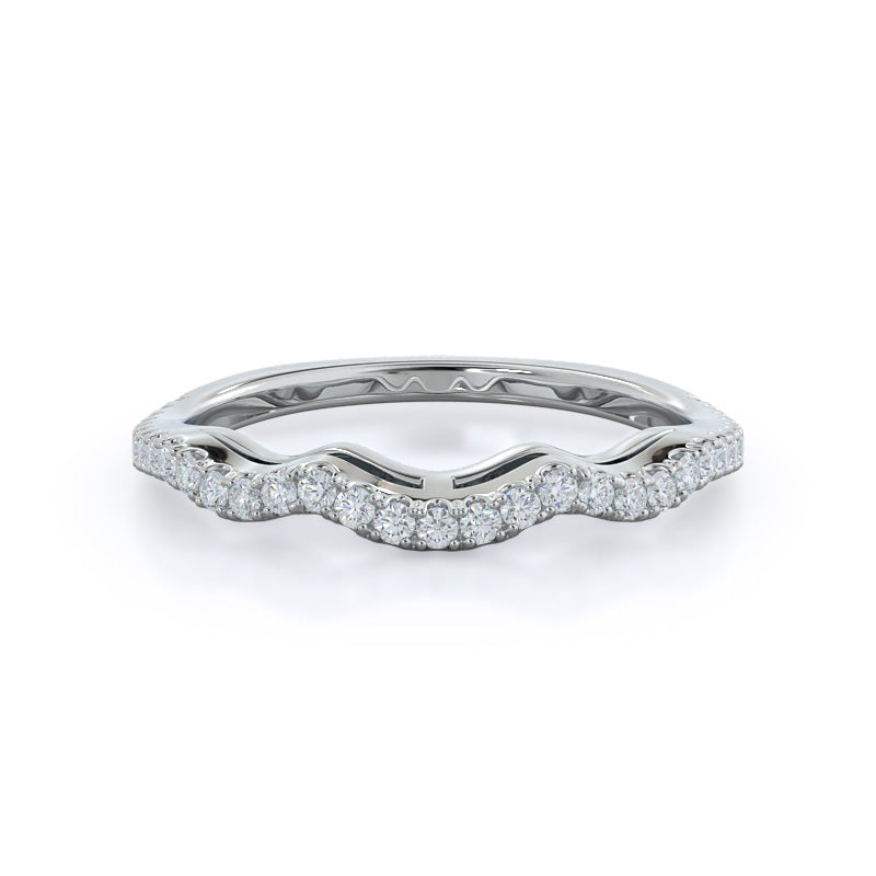 Three Stone Split Shank Diamond Wedding Band with Platinum Cut Diamond in 14KT Platinum view 1

