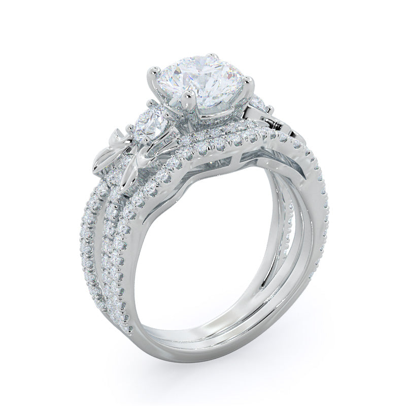 Three Stone Split Shank Diamond Wedding Band with Platinum Cut Diamond in 14KT Platinum view 3
