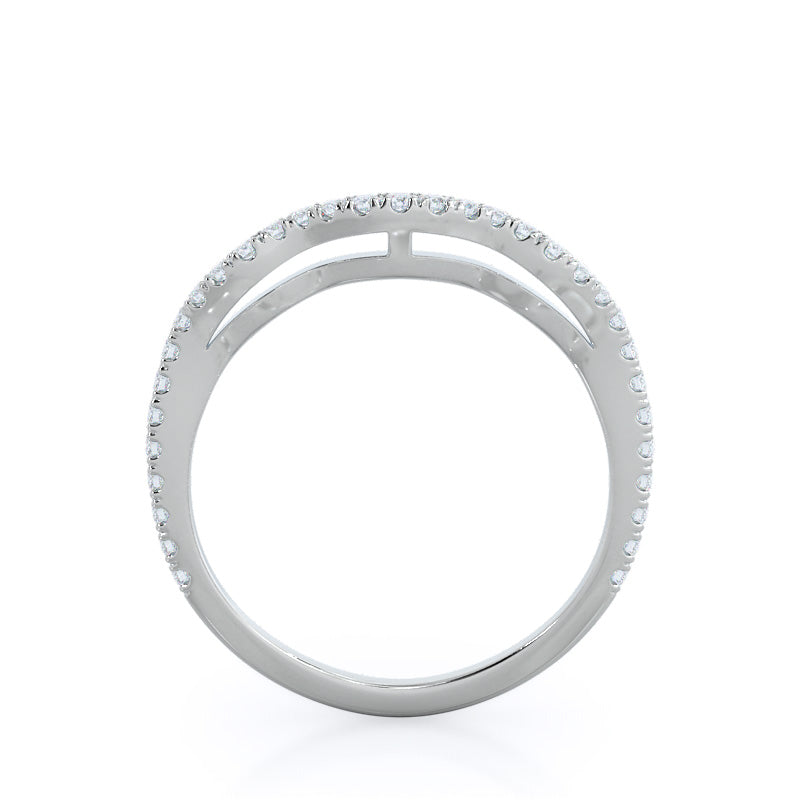 Three Stone Split Shank Diamond Wedding Band with Platinum Cut Diamond in 14KT Platinum view 2

