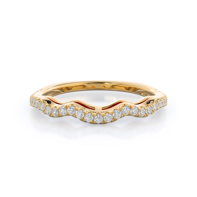 Three Stone Split Shank Diamond Wedding Band with 18KT Yellow Gold Cut Diamond in 14KT Yellow Gold view 1
