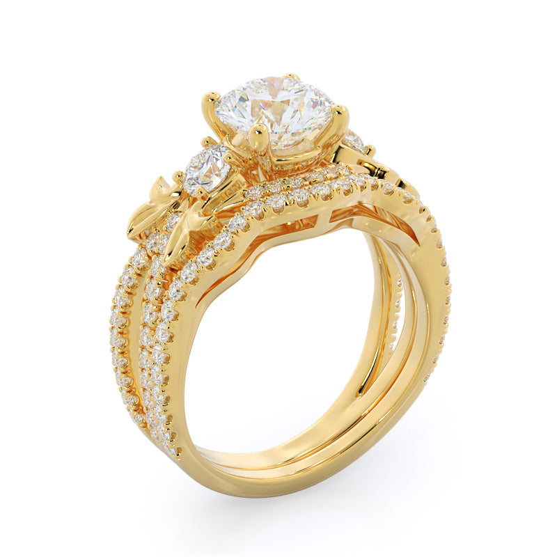 Three Stone Split Shank Diamond Wedding Band with 18KT Yellow Gold Cut Diamond in 14KT Yellow Gold view 3
