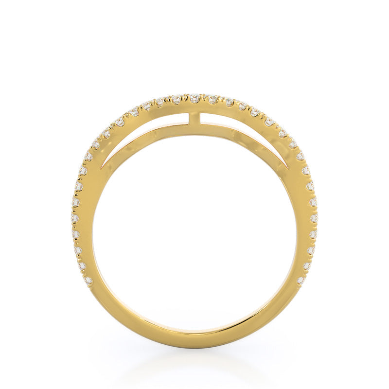 Three Stone Split Shank Diamond Wedding Band with 18KT Yellow Gold Cut Diamond in 14KT Yellow Gold view 2
