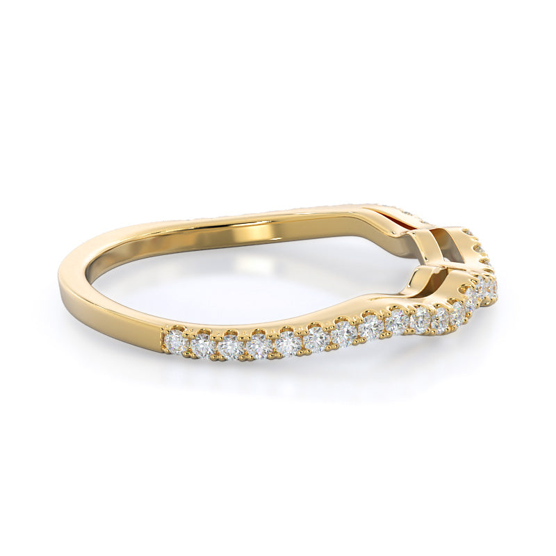 Three Stone Split Shank Diamond Wedding Band with 18KT Yellow Gold Cut Diamond in 14KT Yellow Gold view 4
