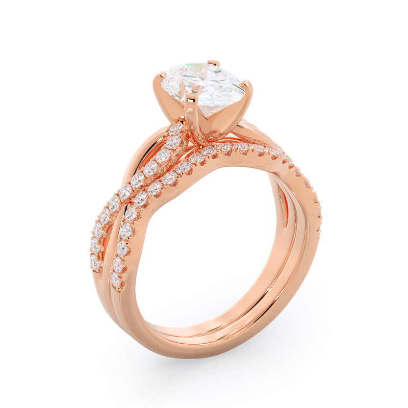 Weaving Diamond Pave Engagement Ring with Round Cut Diamond in 14KT Rose Gold view 3

