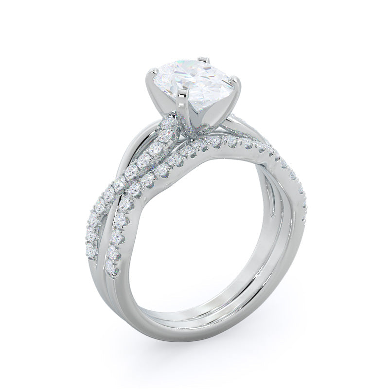 Weaving Diamond Pave Engagement Ring with Round Cut Diamond in 14KT Platinum view 3
