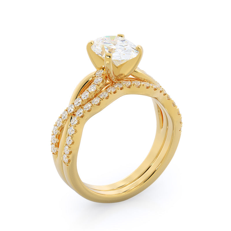 Weaving Diamond Pave Engagement Ring with Round Cut Diamond in 14KT Yellow Gold view 3
