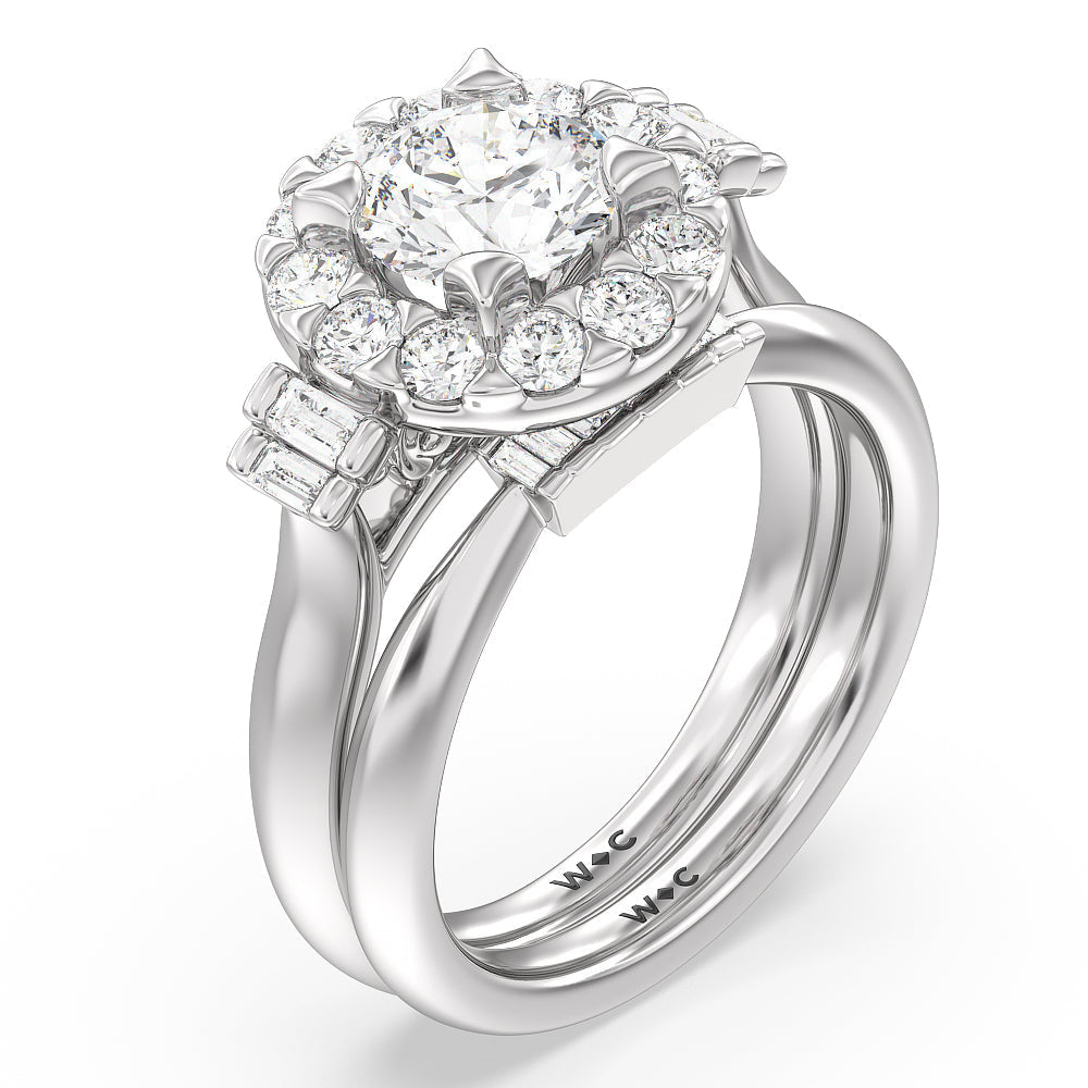 Vintage Glamour Deco Halo Diamond Wedding Band with Platinum Cut Diamond in 14KT Platinum view 3
