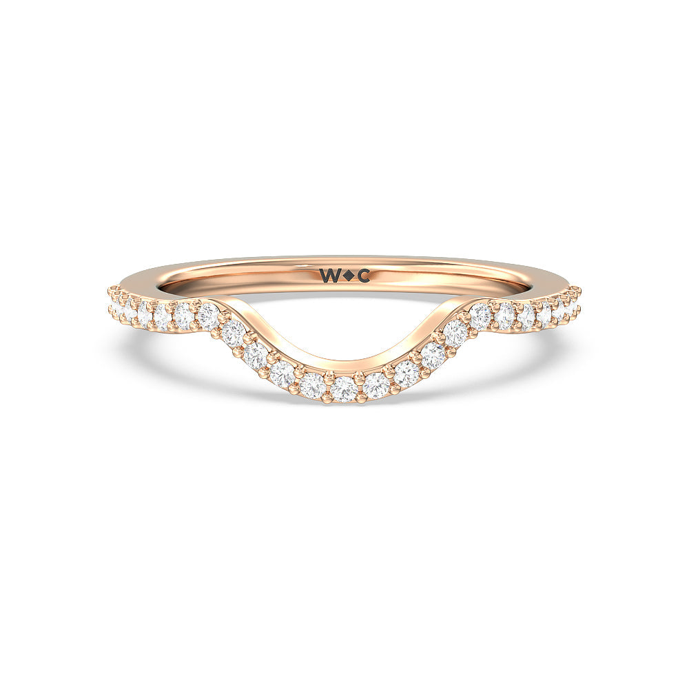 Vintage Glamour Leaf Diamond Wedding Band with 18KT Rose Gold Cut Diamond in 14KT Rose Gold view 1
