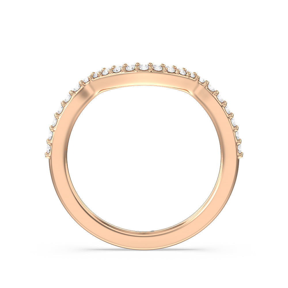 Vintage Glamour Leaf Diamond Wedding Band with 18KT Rose Gold Cut Diamond in 14KT Rose Gold view 2
