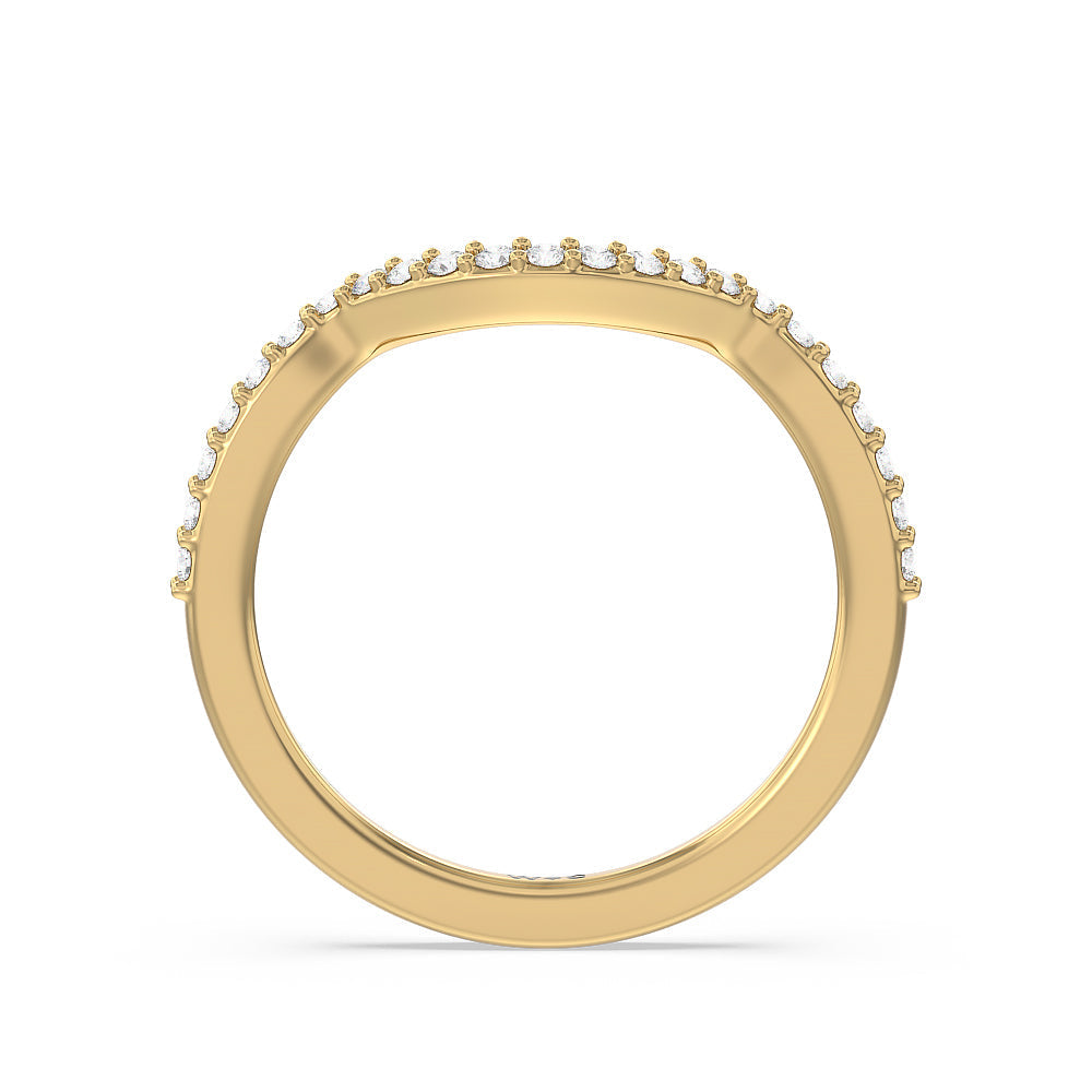 Vintage Glamour Leaf Diamond Wedding Band with 18KT Yellow Gold Cut Diamond in 14KT Yellow Gold view 2
