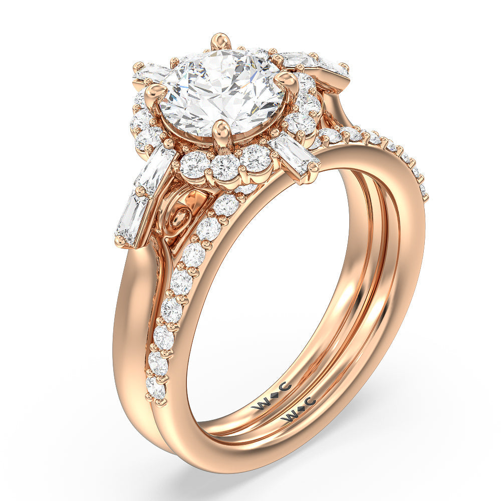 Vintage Glamour Grace Halo Diamond Wedding Band with 18KT Rose Gold Cut Diamond in 14KT Rose Gold view 3
