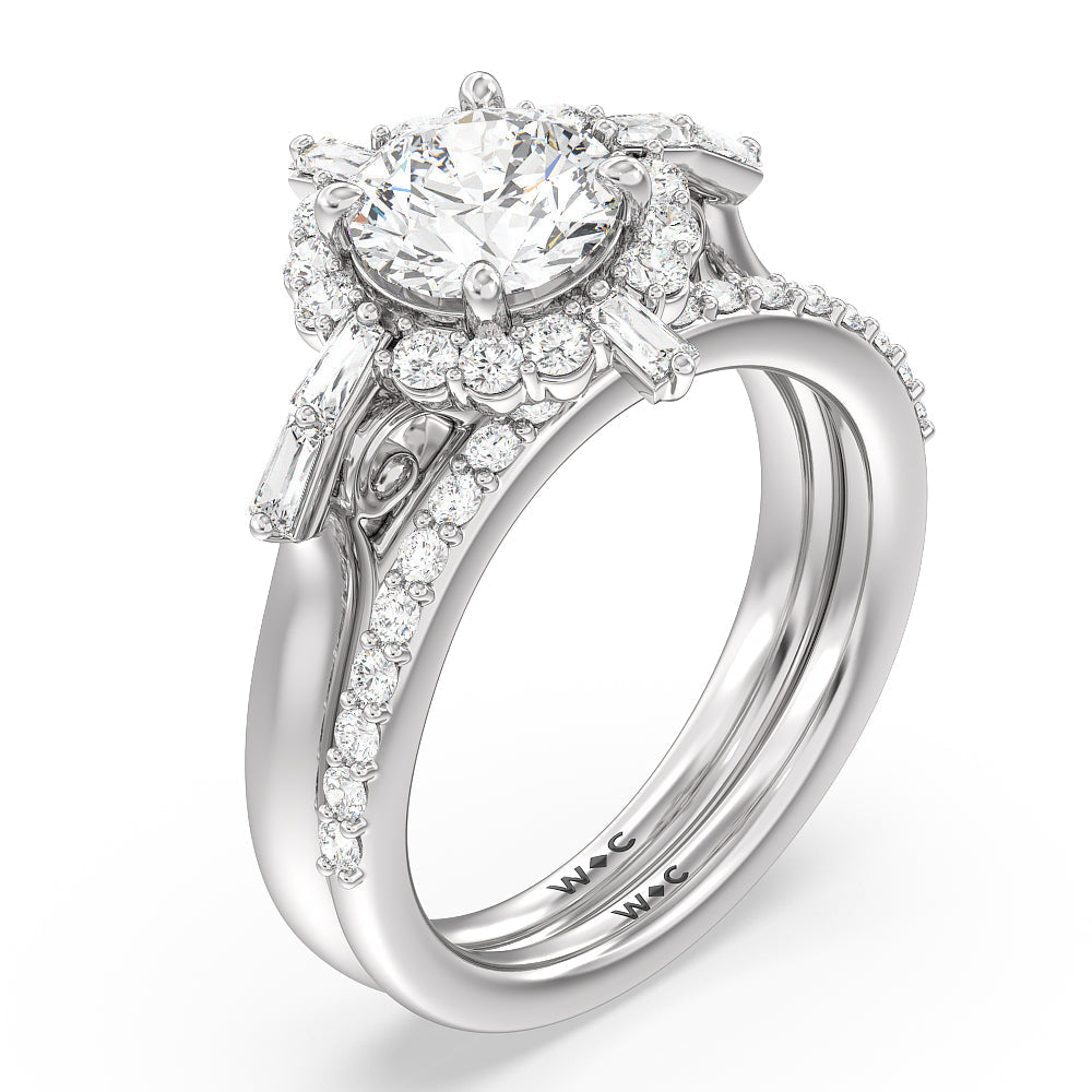 Vintage Glamour Grace Halo Diamond Wedding Band with Platinum Cut Diamond in 14KT Platinum view 3
