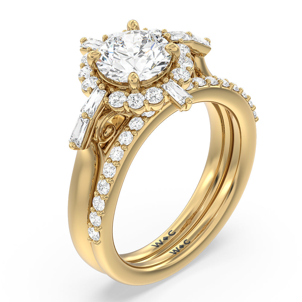 Vintage Glamour Grace Halo Diamond Wedding Band with 18KT Yellow Gold Cut Diamond in 14KT Yellow Gold view 3
